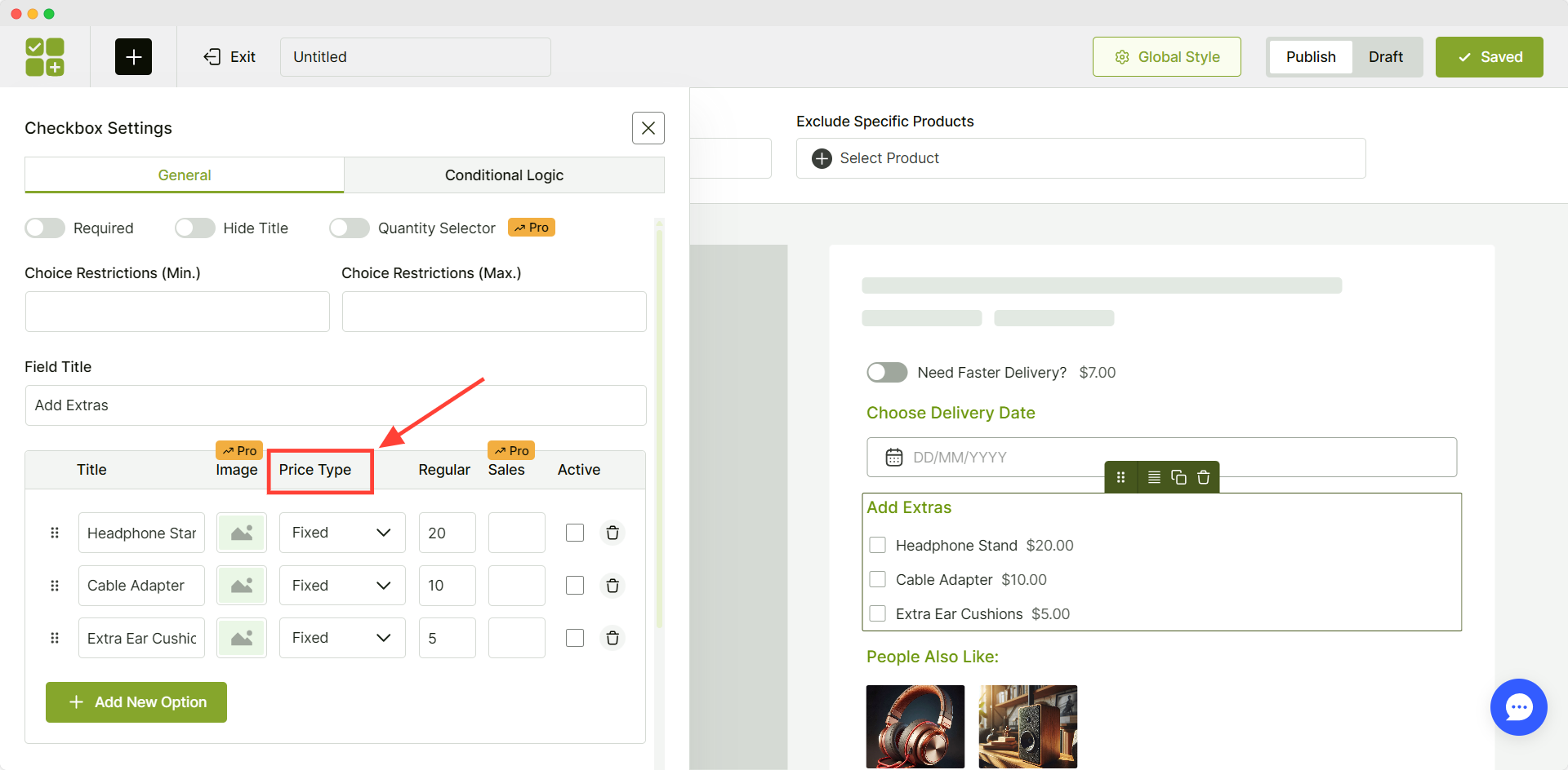 add custom pricing for product options