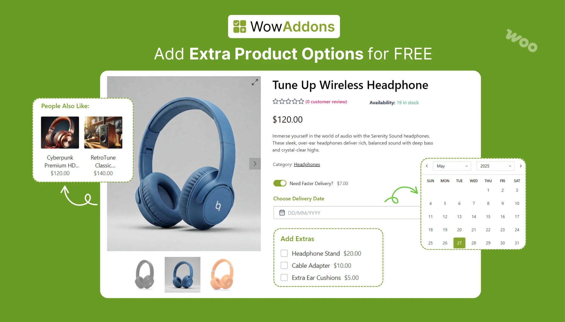 add extra product options for free in woocommerce