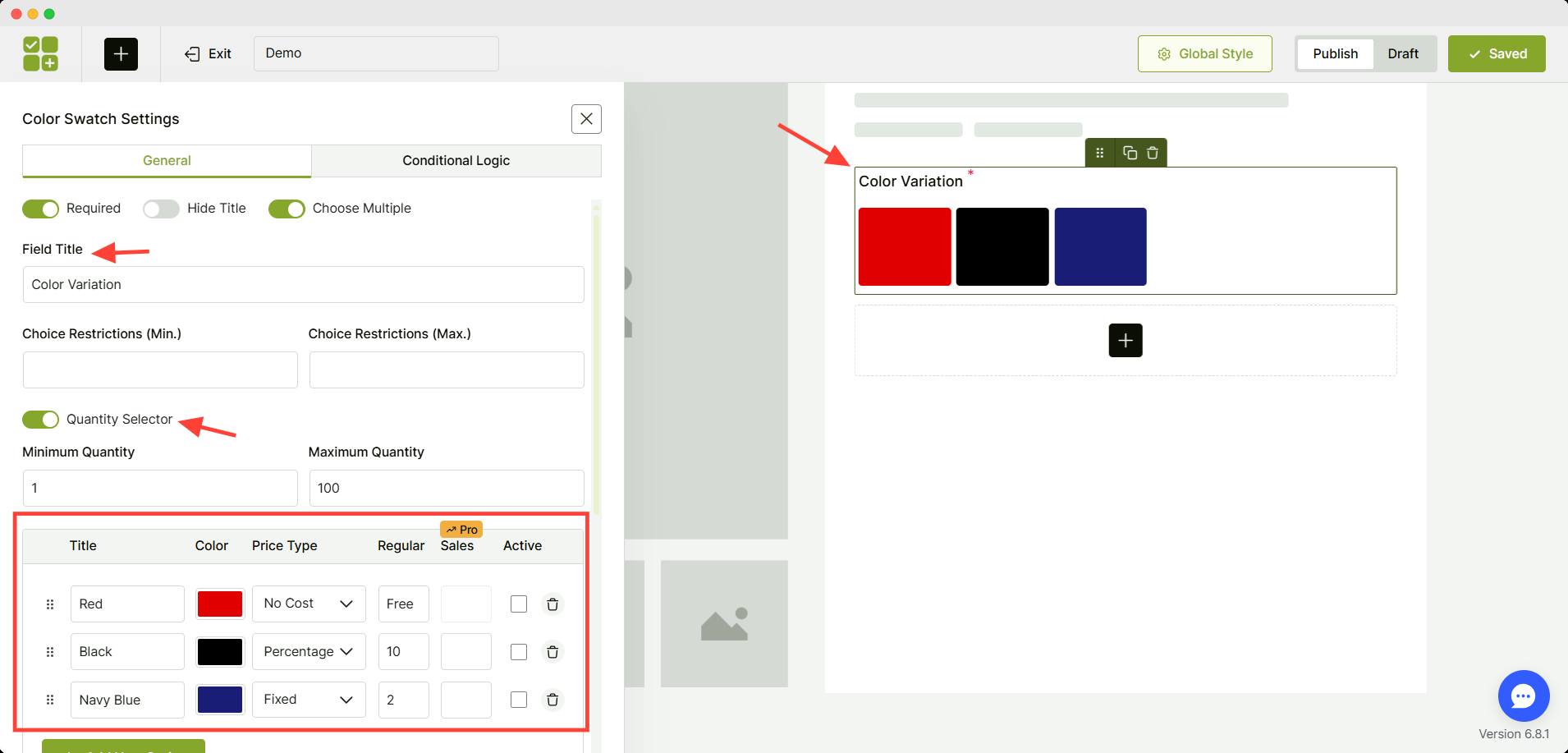 Configure the Color Swatches