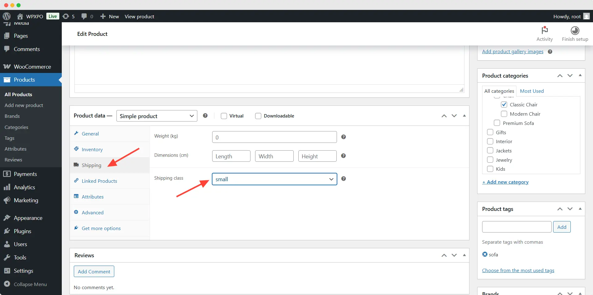 assigning shipping classes to products