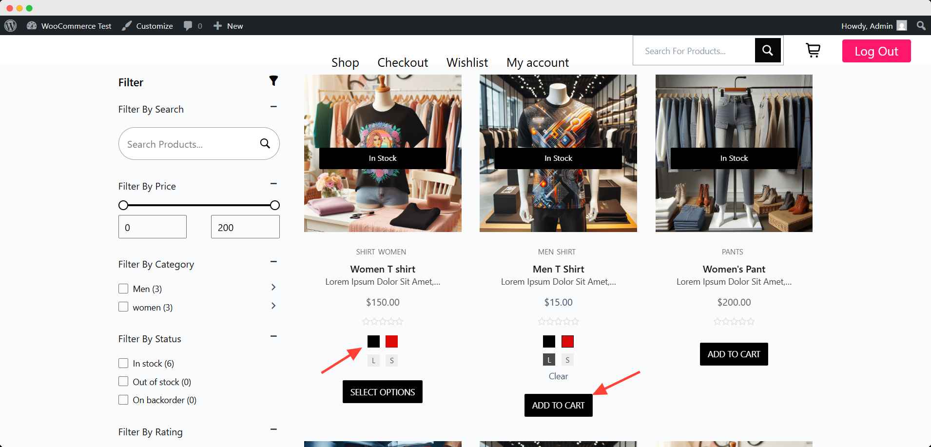 color variation on shop page