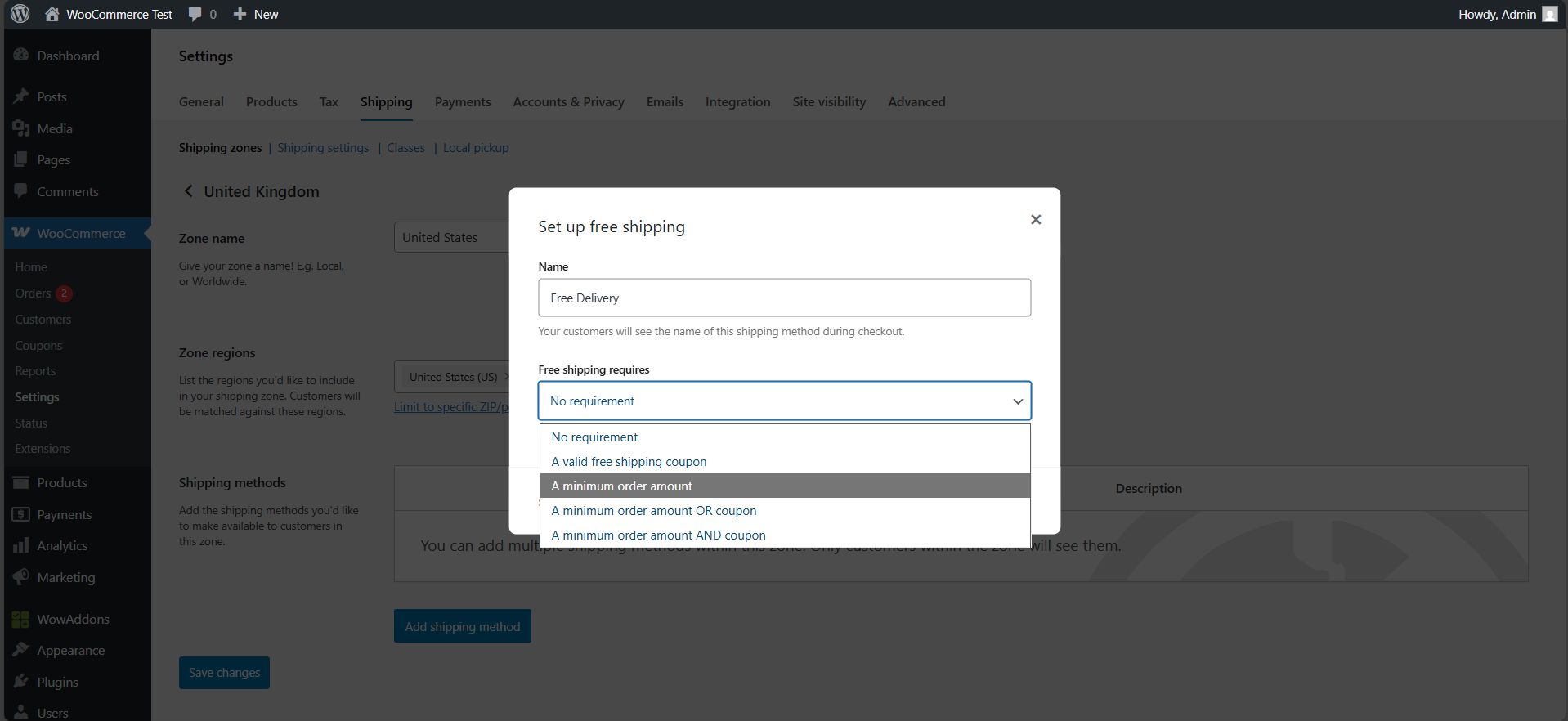 free shipping in woocommerce
