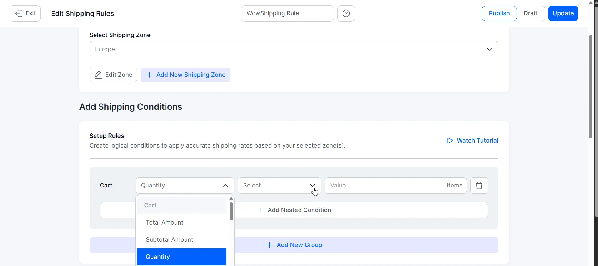 Snapshot of the WowShipping Setup Rules
