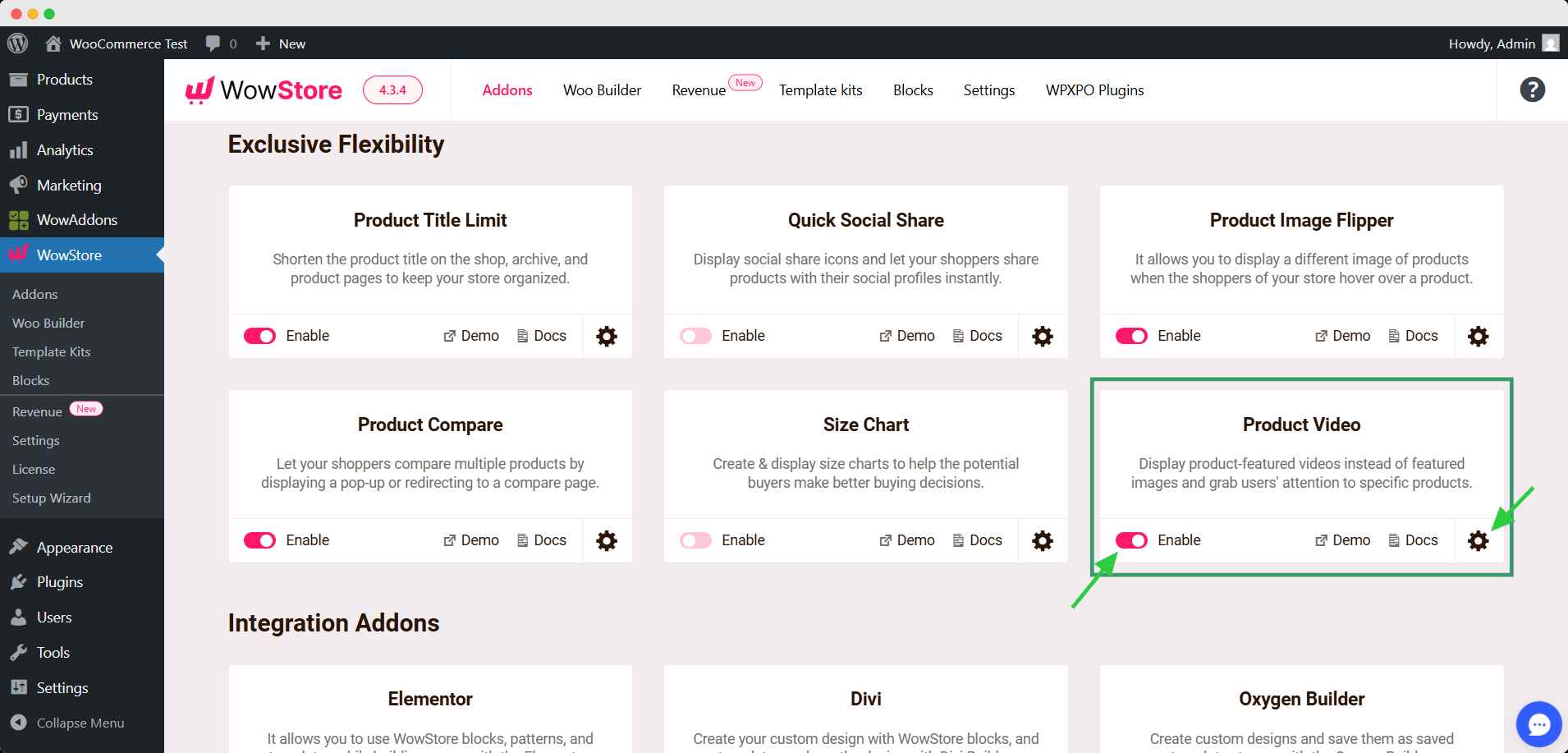 Enable the Product Video Addons