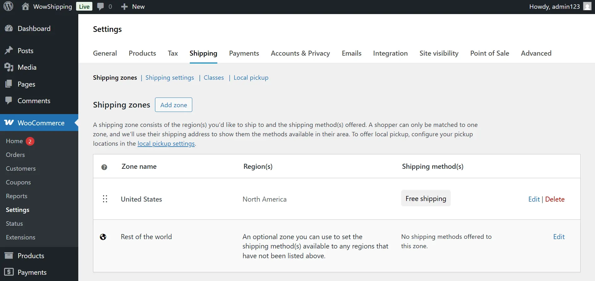 WooCommerce Shipping Settings