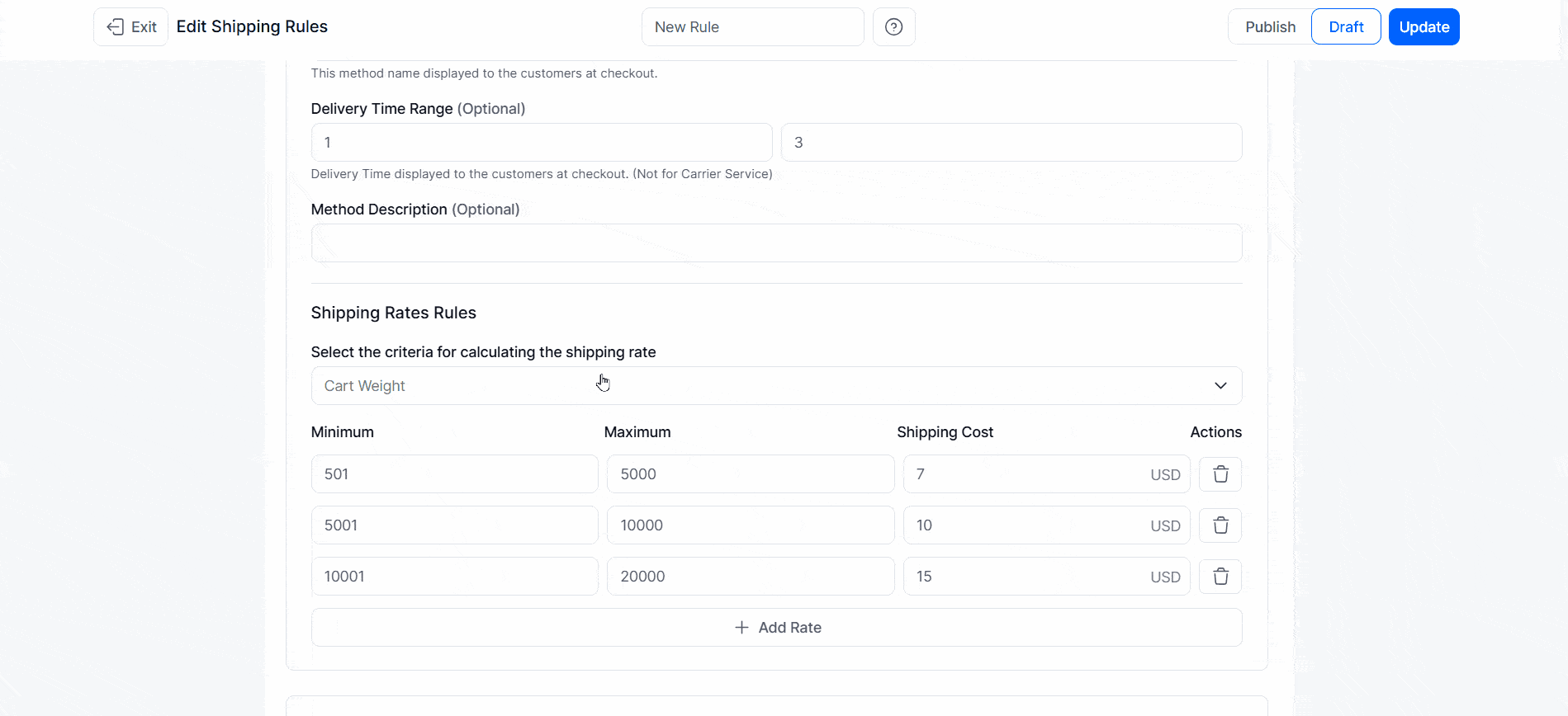 add shipping rule rates