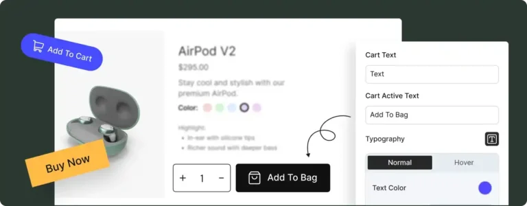 Screenshot of the Add to Cart Button Customization Feature of WowStore.