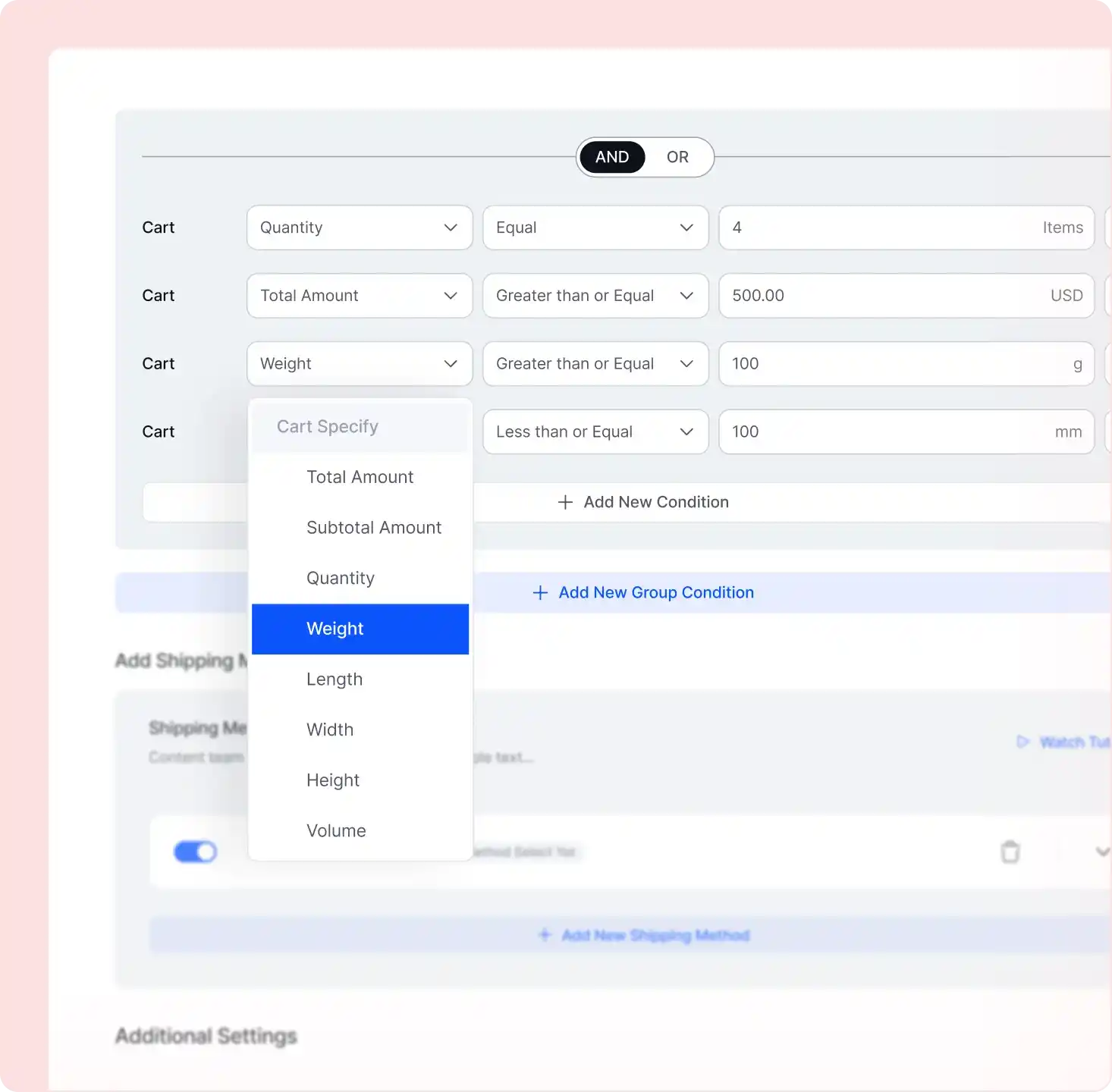 Cart Weight / Total / Quantity Based Shipping