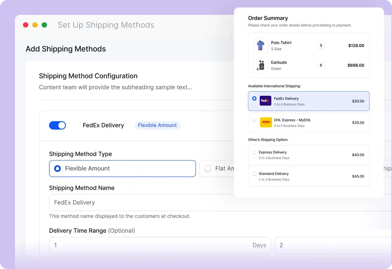 Screenshot showcasing how to configure shipping methods using WowShipping.