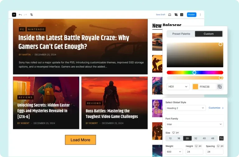 Screenshot of PostX's Gutenberg editor showcasing layout customizing options.