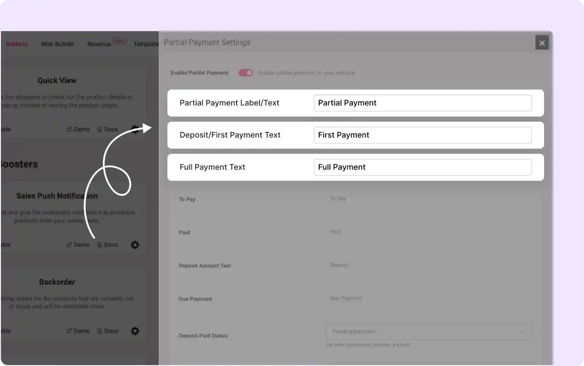 Customize Partial Payment Labels and Messages