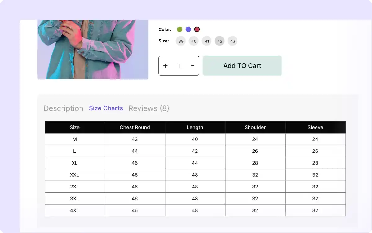 Display Size Chart on Product Tabs