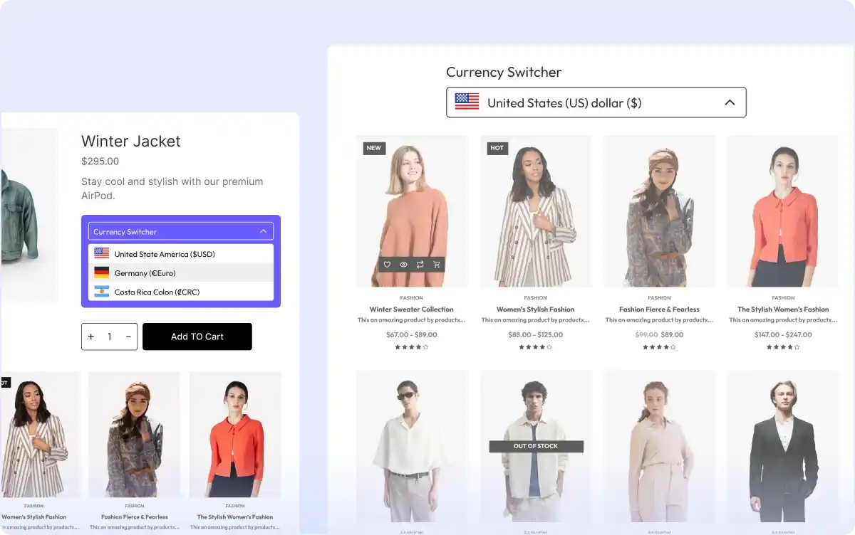Display on Product Listing and Single Product Pages