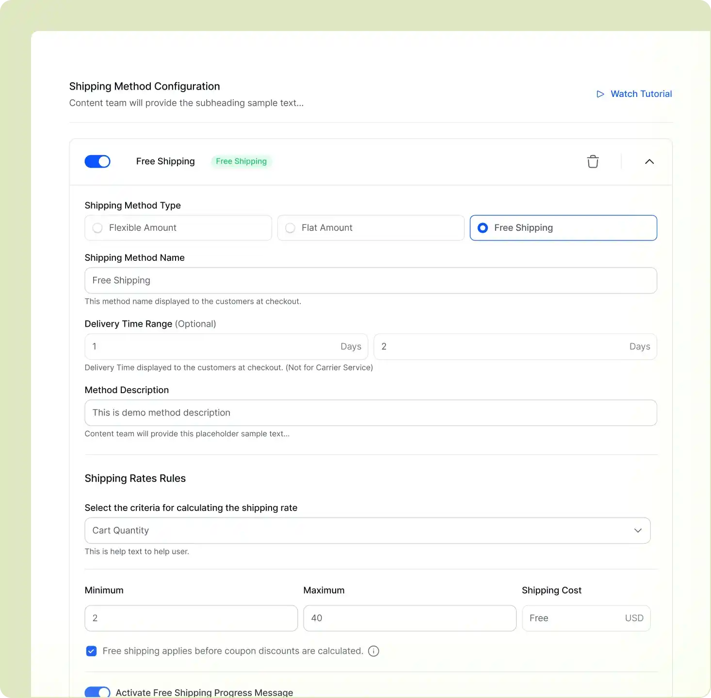 Free Shipping Based on Product or Order Amount