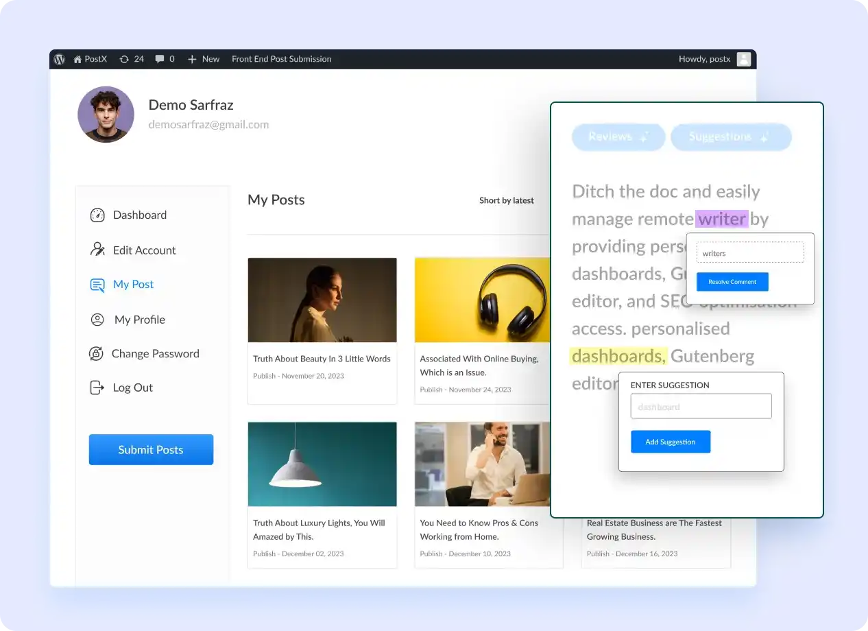 Front End Post Submission for WordPress