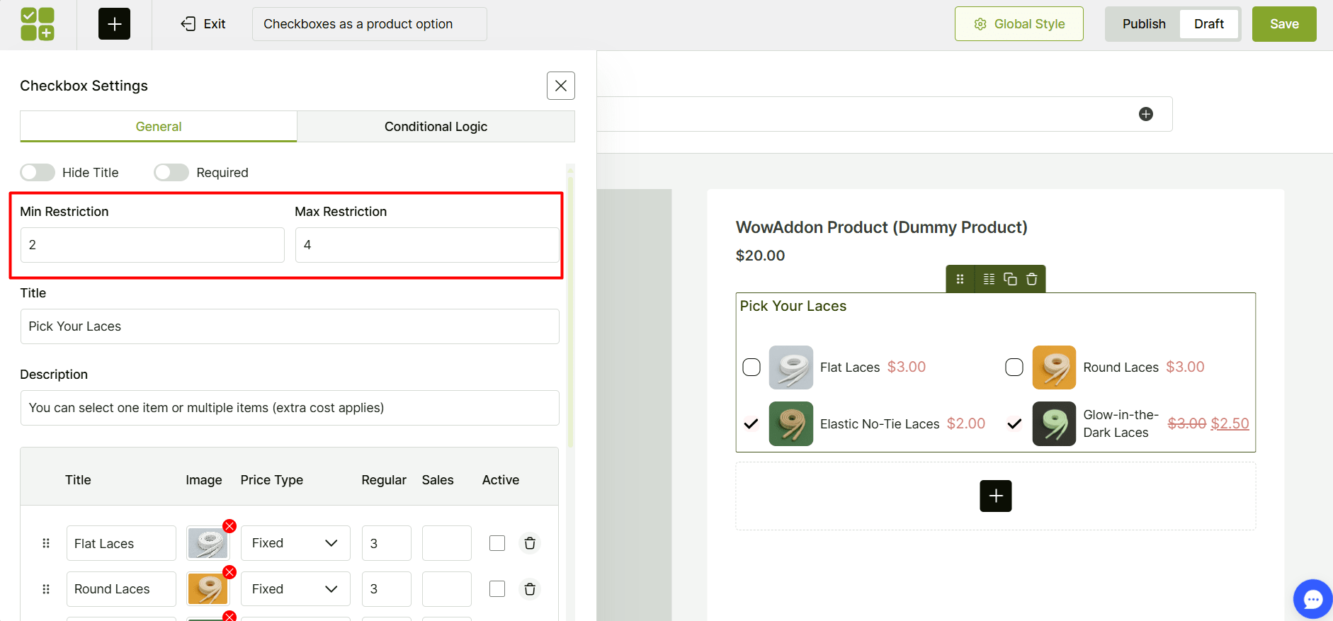 Limit Checkbox Selections with WowAddons