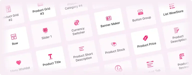 Preview of various WowStore's product blocks for WooCommerce.