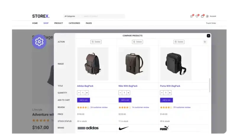 Screenshot of WowStore's Product Comparison Feature for WooCommerce.