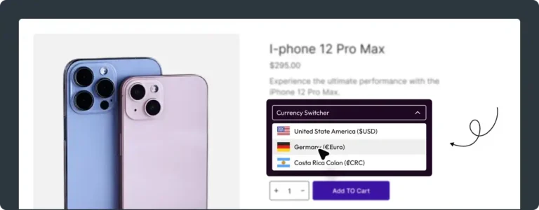 Screenshot of WowStore's Currency Switcher Feature for WooCommerce.