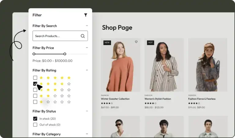 Screenshot showcasing the WowStore's product filtering feature of WooCommerce.