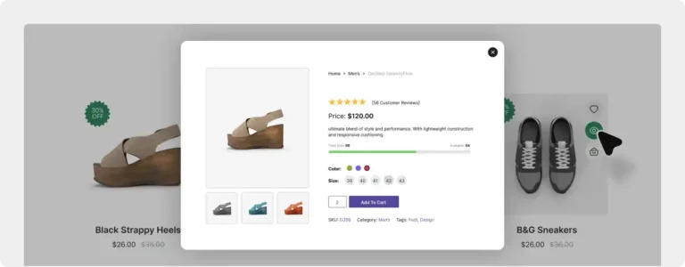 Screenshot of WowStore's Quick View Feature for WooCommerce.