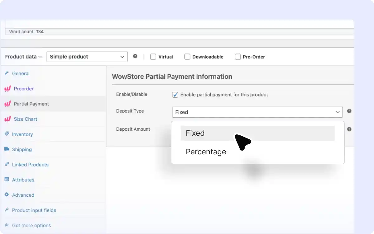 Set Fixed or Percentage Deposit Amount