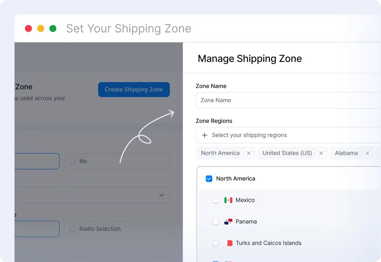 Screenshot showcasing how to set shipping zone using WowShipping.