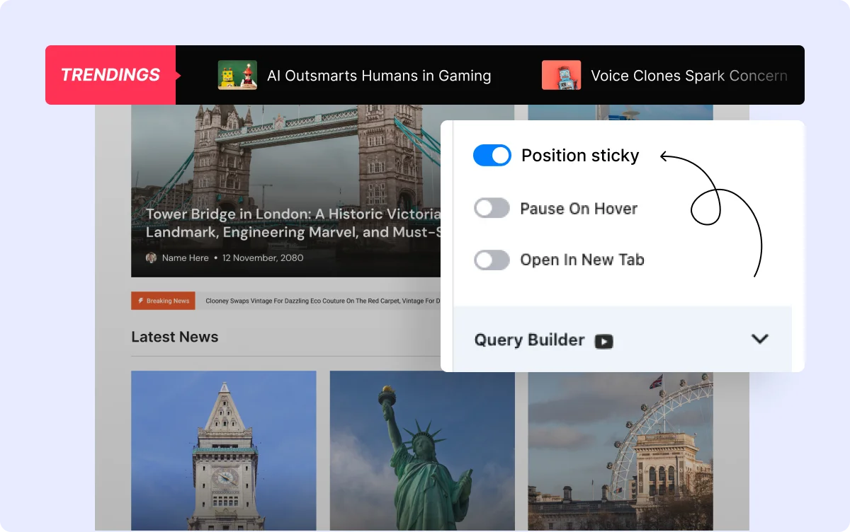Making the news ticker sticky so it will be visible while visitors are scrolling the page.