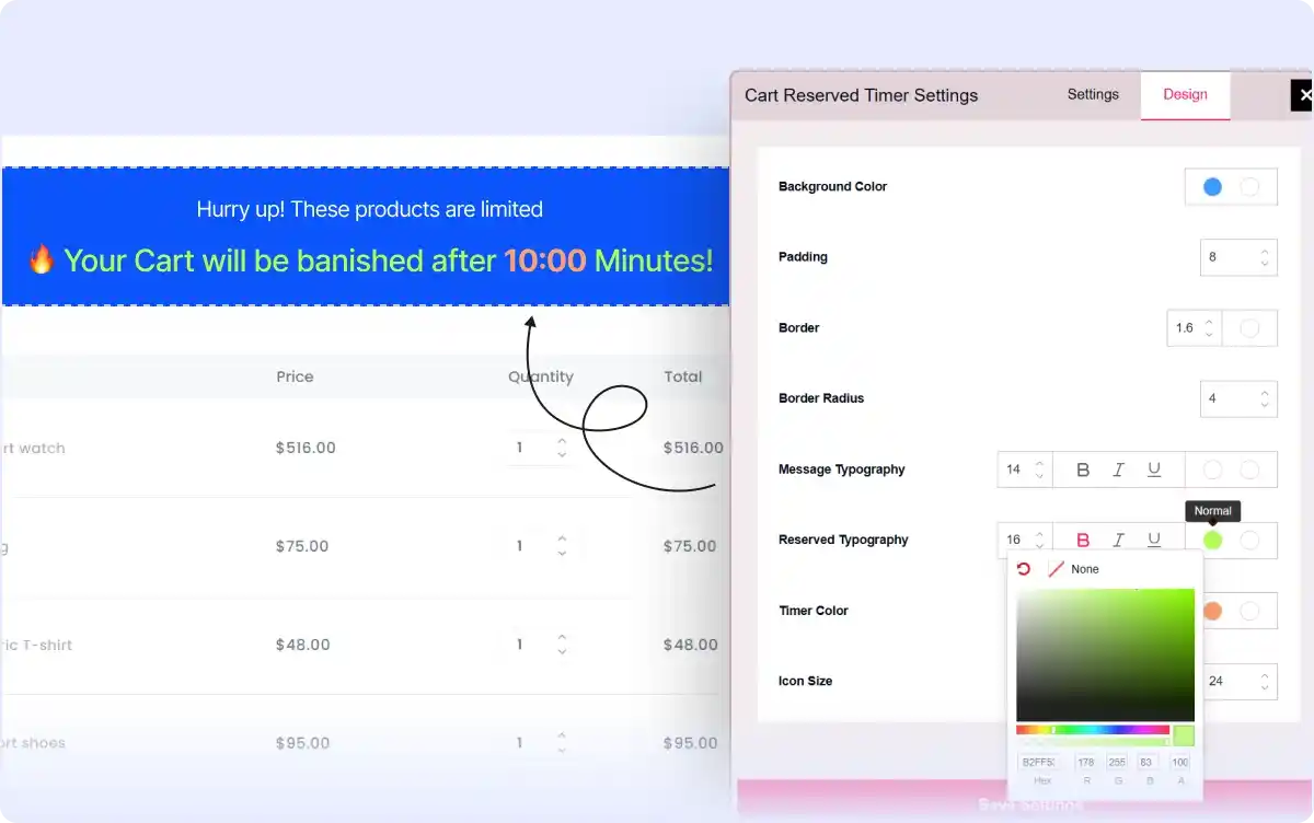 Style the Cart Reserved Timer