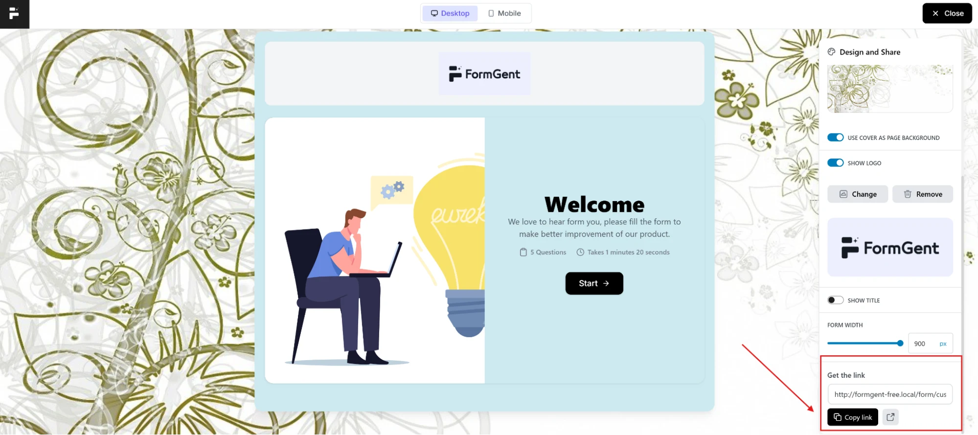 add link to the form