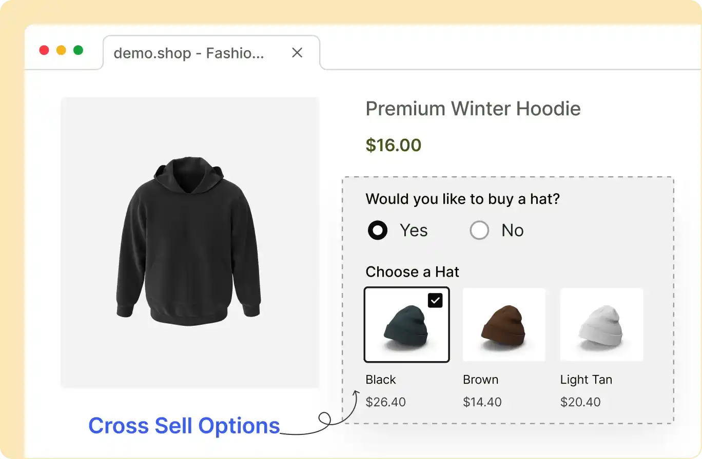 Screenshot showcasing how we can cross-sell using extra product addons.