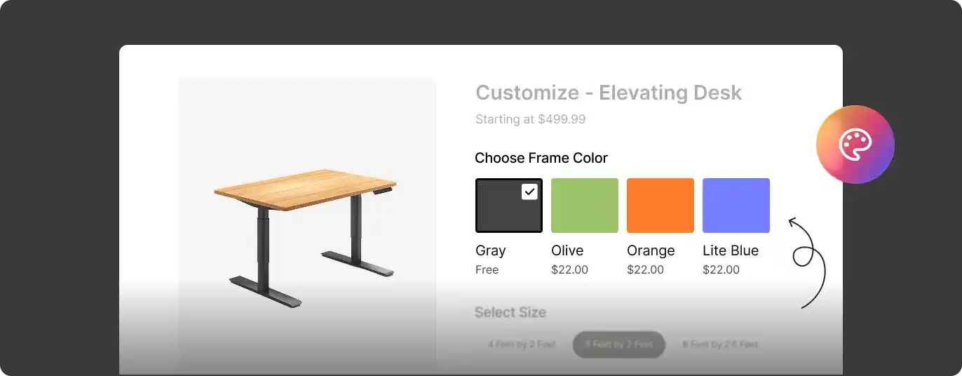 Screenshot showcasing how color swatches look on the product pages.