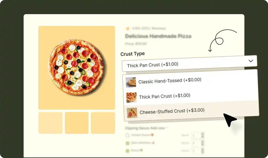 Example preview of the dropdown product addon.