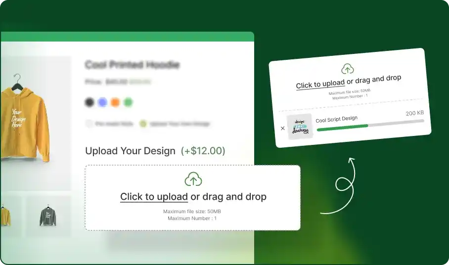 Screenshot showcasing how the file upload field looks on the product pages.