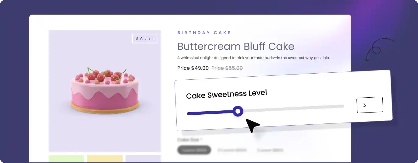 Range slider field added as an addon on the product page.