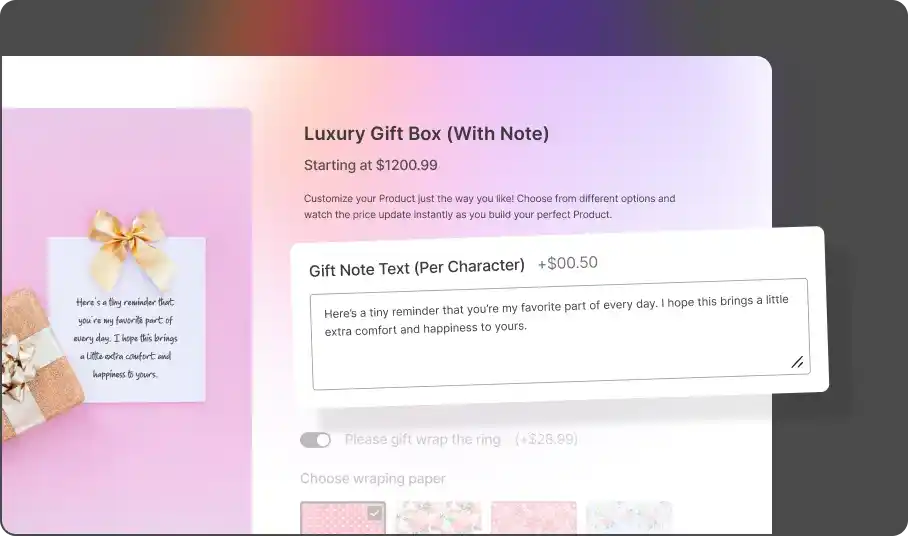 Example preview of text area field on product page.
