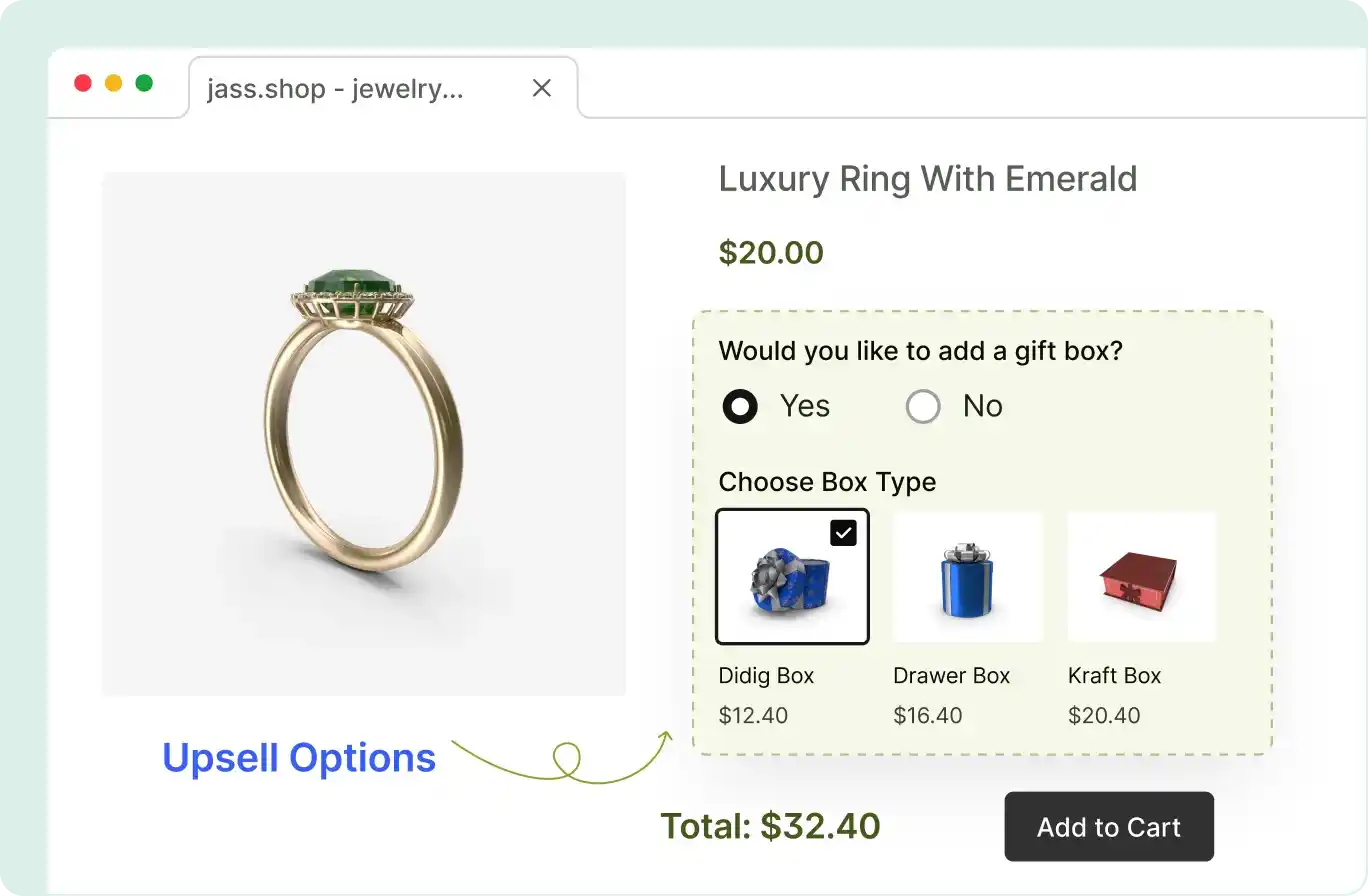 Screenshot showcasing how we can use extra product options.