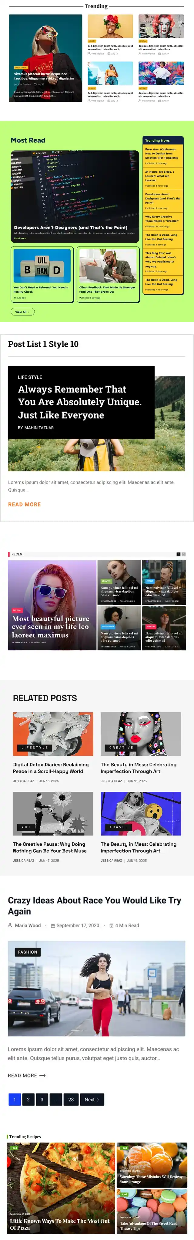 Screenshots of premade templates of PostX.