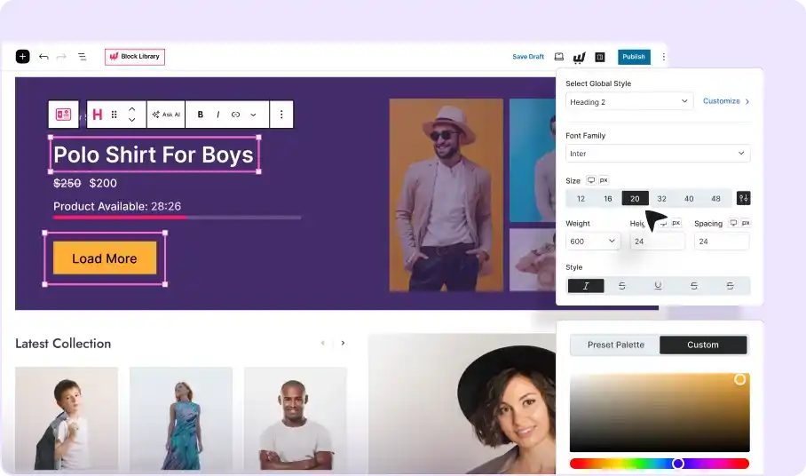 Preview of WooCommerce store customization flexibility of WowStore.