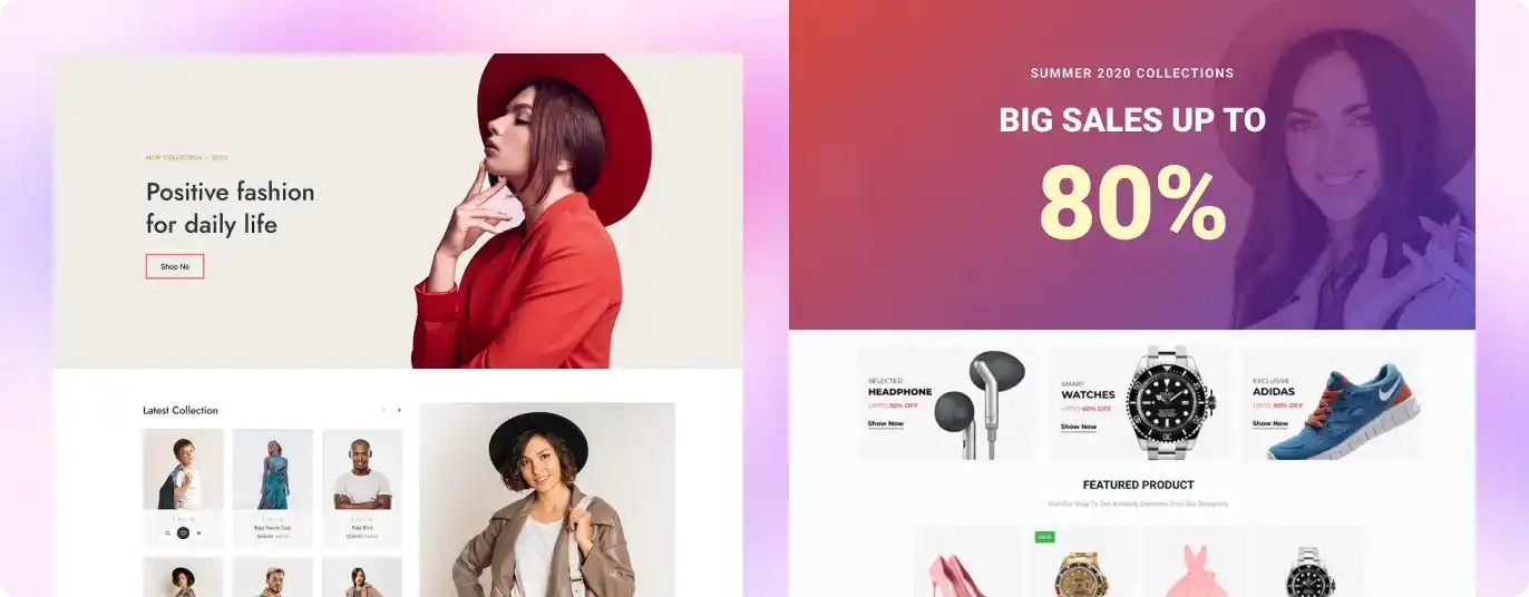 Preview of various website templates of WowStore.