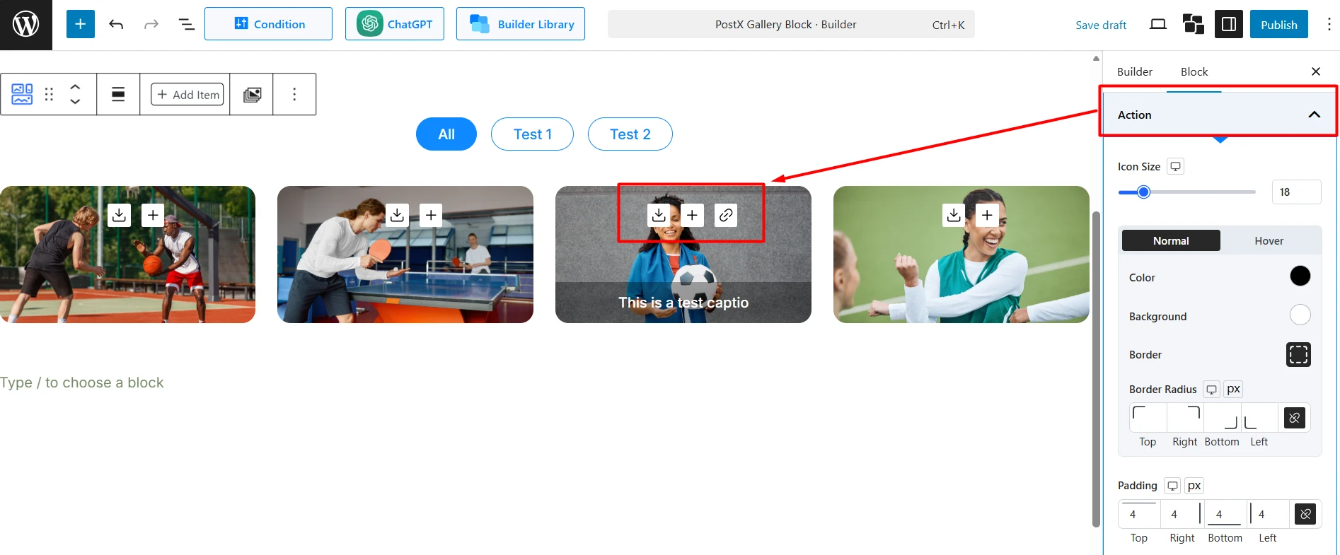 Action Styling for the PostX Gallery Block