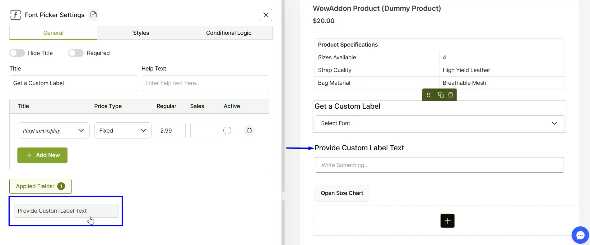 Apply font picker to applied fields