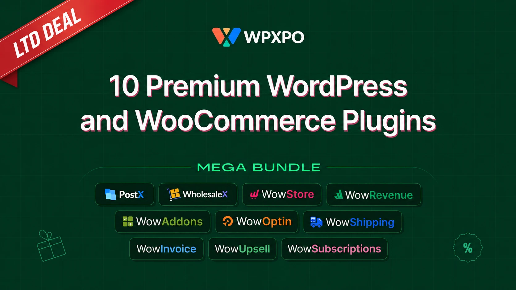 Banner image showing lifetime deal of WPXPO bundle that includes 10 plugins.