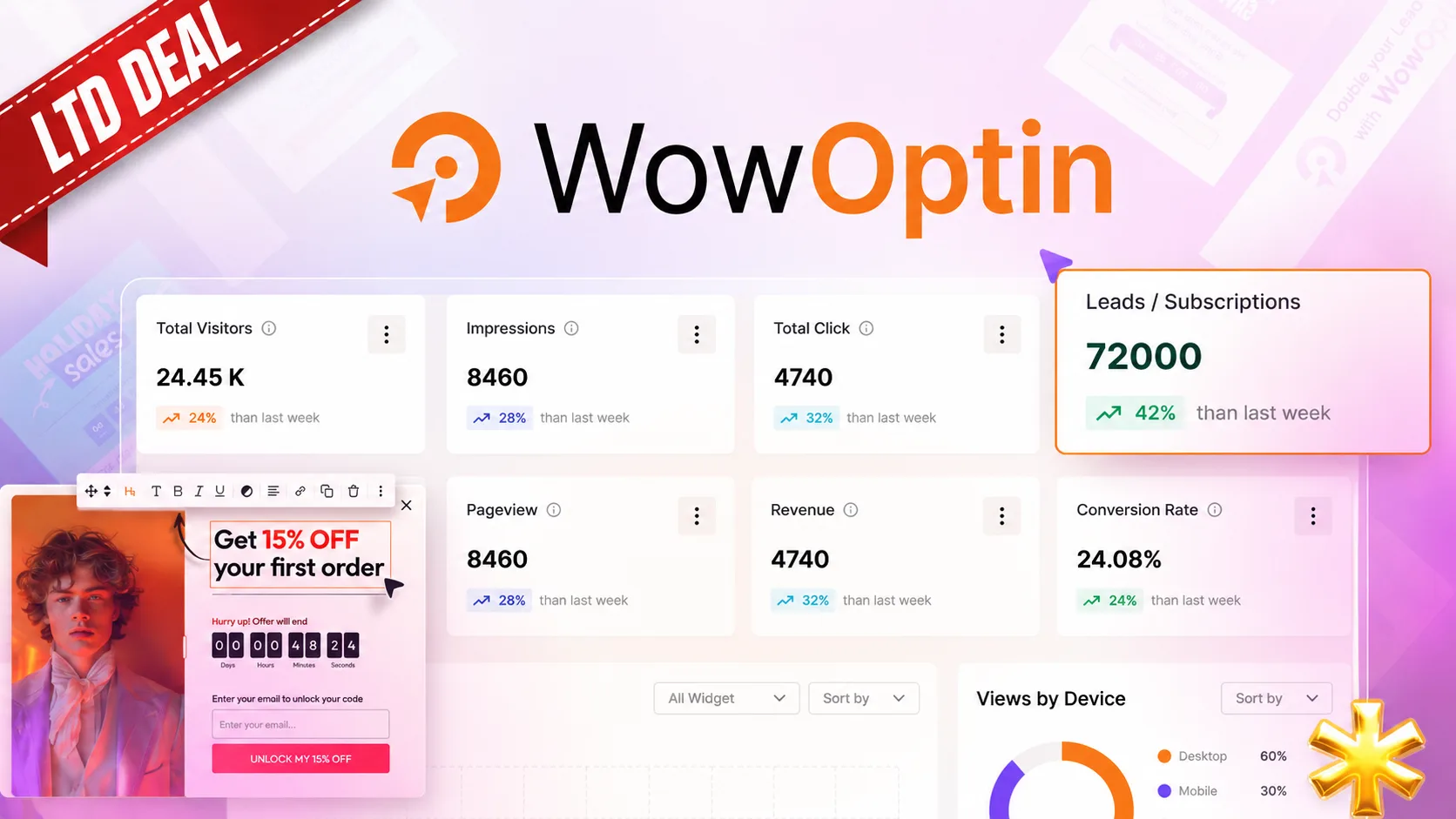 Banner image showing lifetime deal of WowOptin