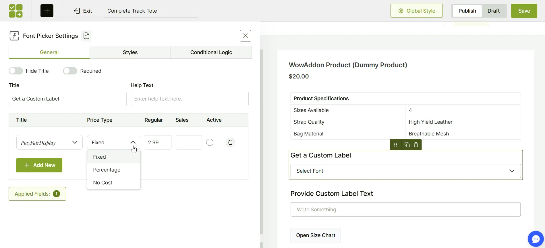 Enabling the custom font style