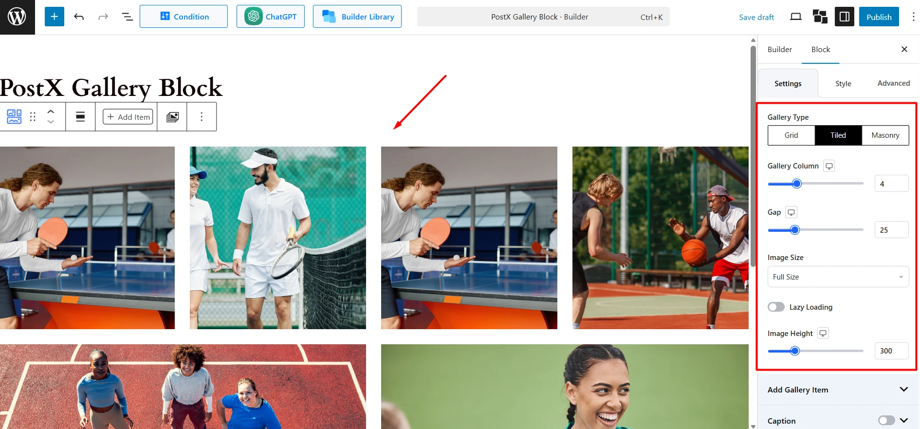 General Settings for the PostX Gallery Block