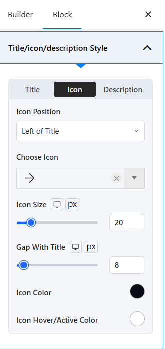 Icon Settings for the PostX Tabs Block