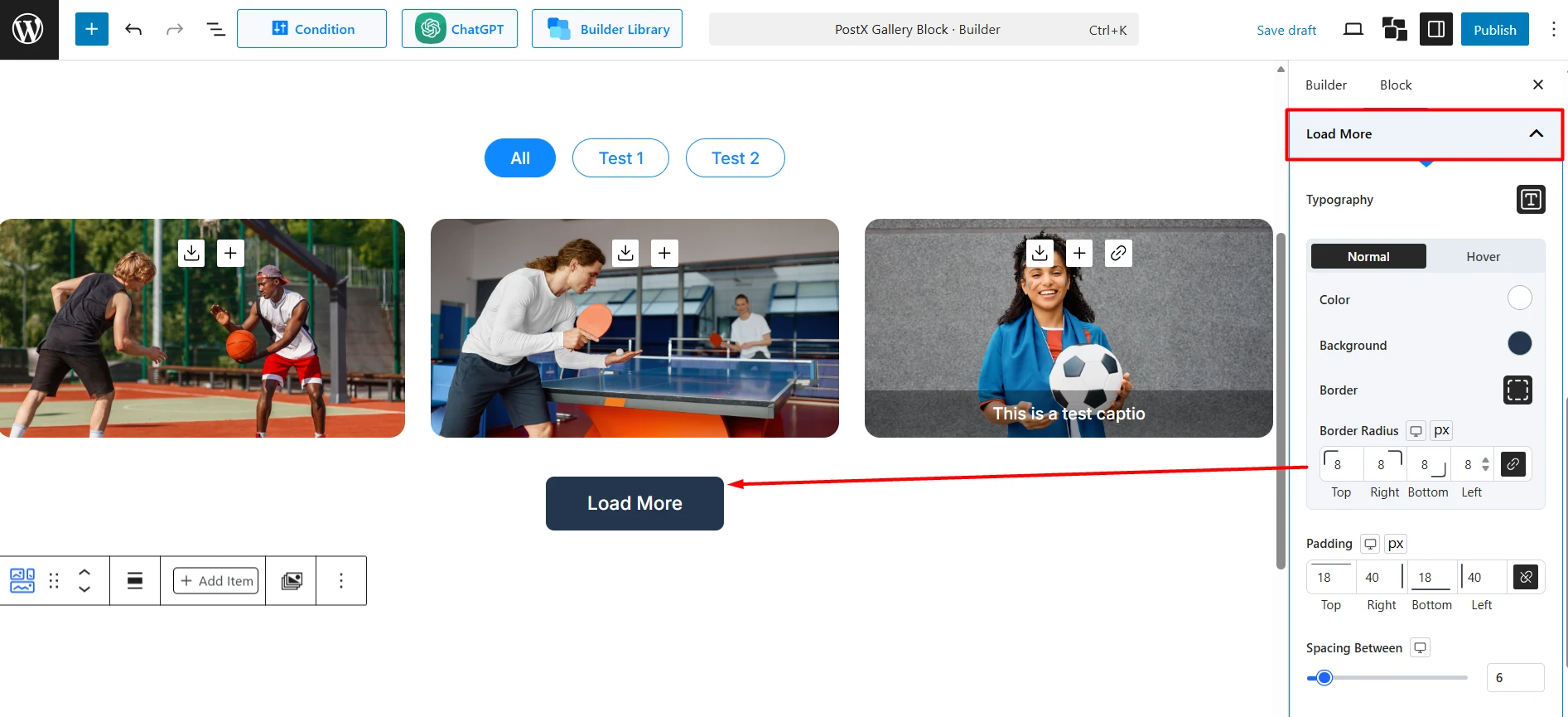 Load More Button Styling for the PostX Gallery Block