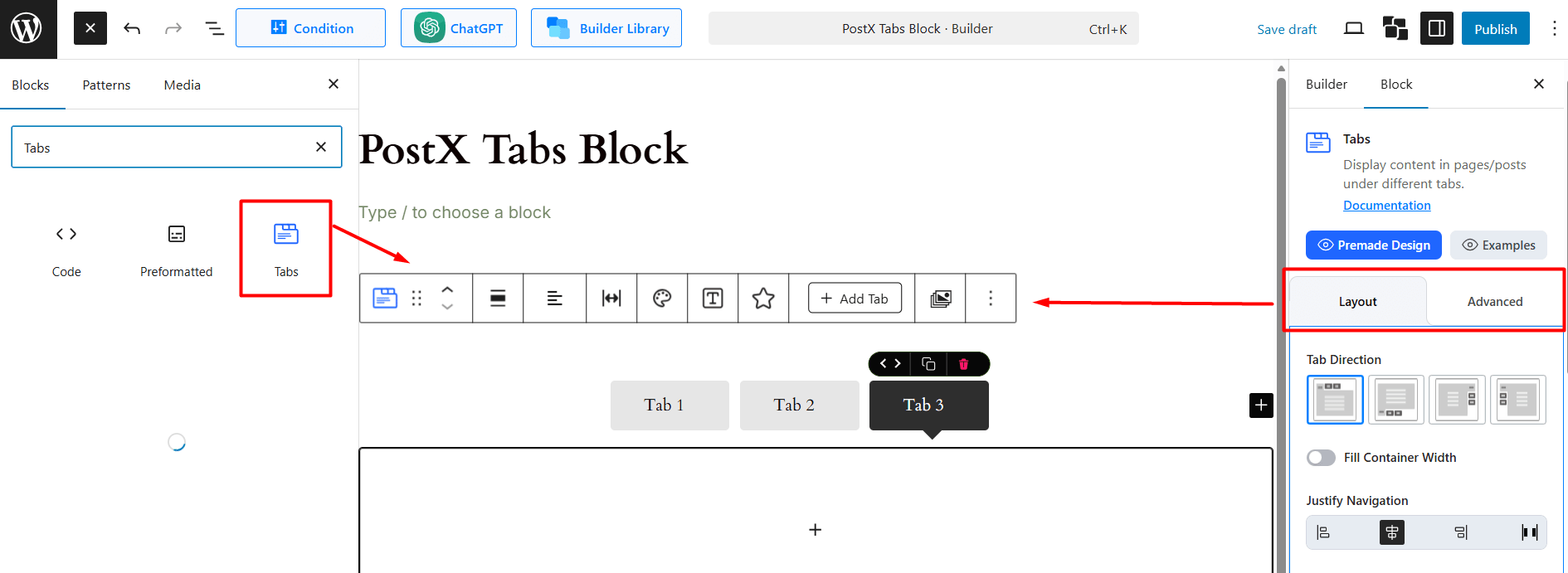 PostX Tabs Block