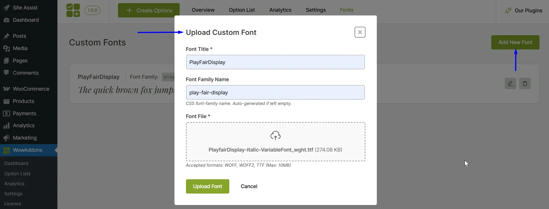 Upload Custom Fonts to WowAddons